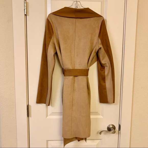 ZARA Brown Tan Faux Suede Patchwork Jacket Trench Coat - Picture 5 of 6